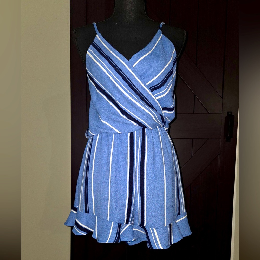 White Birch Blue and White Striped Romper